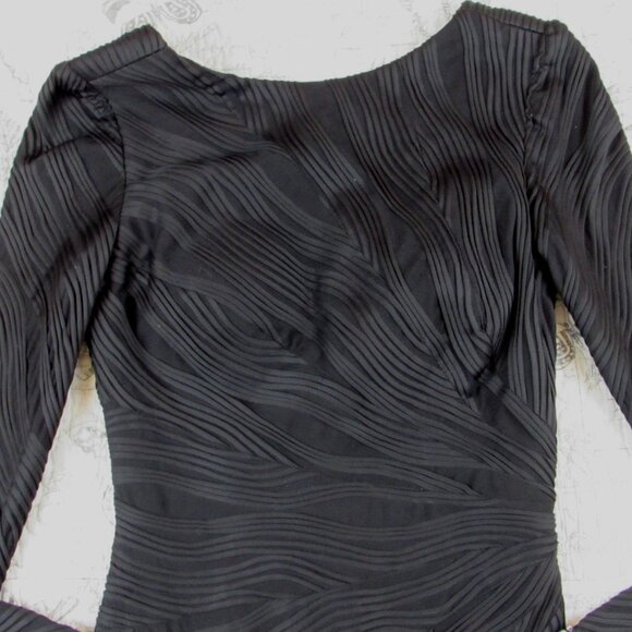 EUC $595 Jovani Black Textured Long Slv fitted sheath Midi Dress beaded cuff 4 - Picture 2 of 14